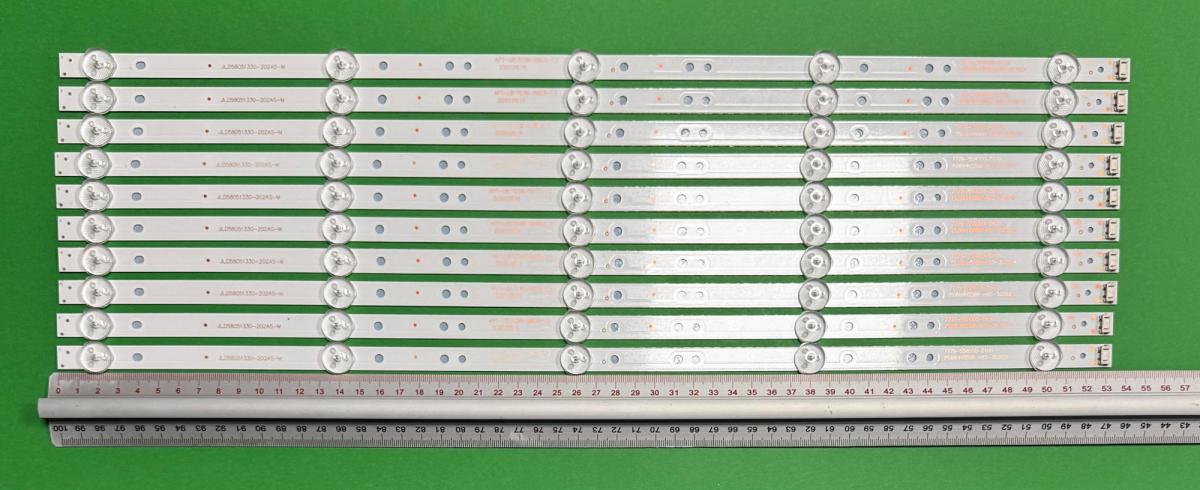 Zestaw listew LED do naprawy podświetlenia telewizora  SKYWORTH 58" zestaw 10szt x 5835-W58000-1P00 Ver.01 2019.04.04  CRH-A58303010057C2REV1.0  APT-LB17038-58G3-1.2  JL.D58051330-202AS-M , 5LED ,  535MM , 3V ,
