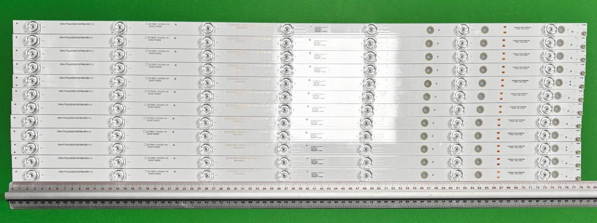 Zestaw listew LED do naprawy podświetlenia telewizora  PHILIPS 75" zestaw 12szt x HFSX75D07-ZC23AG-03E 2018-12-03 7S1P 303HX750001E , 7LED , 780MM , 3V ,