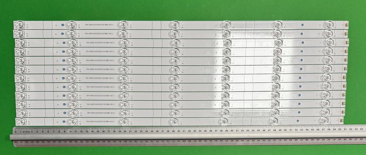 Zestaw listew LED do naprawy podświetlenia telewizora  HISENSE 65" zestaw 12szt x CRH-BX65V3U513030T12078BR-REV1.1  JL.D65071330-003DS-M_V01 1214696 , 7LED , 609MM , 3V ,