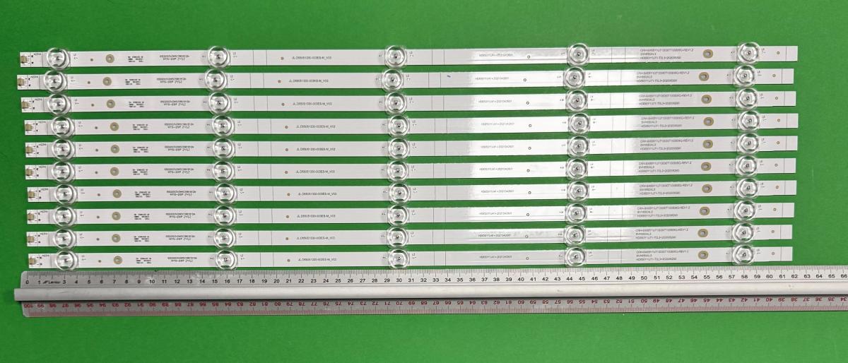 Zestaw listew LED do naprawy podświetlenia telewizora  HISENSE 65" zestaw 10szt x LB6508H HD650Y1U71-T0L3-2020043001 HD650Y1U71-T0L3+2020062602+SVH650AL3  HD650Y1U51-T0L2  CRH-BX65Y1U713030T100506Q-REV1.2 , 5LED , 618MM , 3V ,
