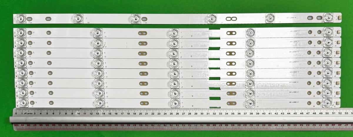Zestaw listew LED do naprawy podświetlenia telewizora HISENSE 55" zestaw 9szt , 8szt X MS-L2808 V1 , 5LED , 3V  ,520MM & 1szt X MS-L2888 V1 , 6LED , 3V , 520MM ,
