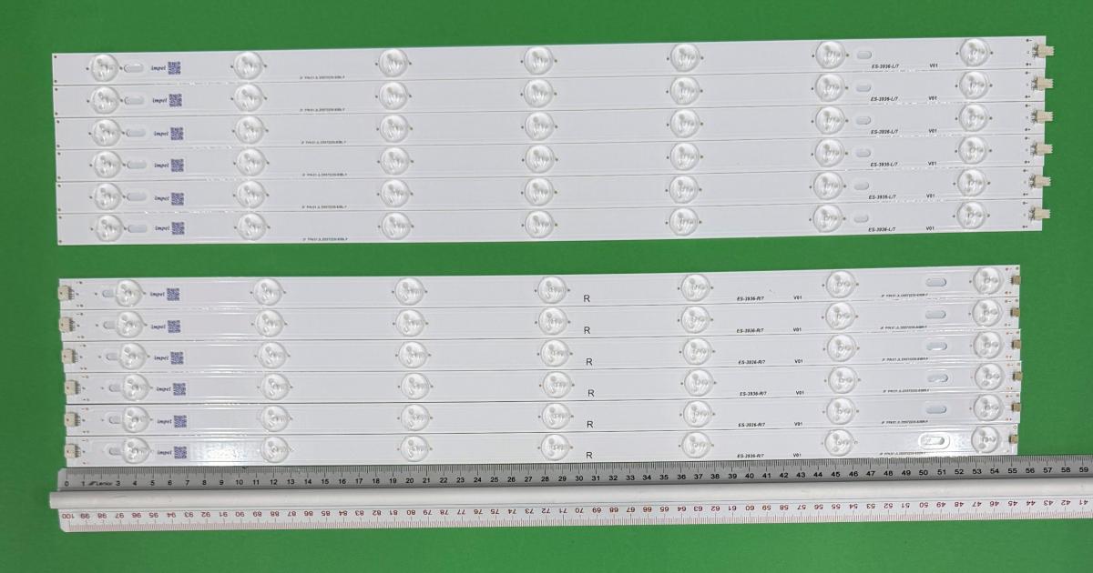 Zestaw listew LED do naprawy podświetlenia telewizora  VIVAX 55" zestaw 12szt , 6szt X JF P/N:01.JL.D5572235-83BL-F 7LED , 3V , 566MM & 6 szt X JF P/N:01.JLD5572235-83BR-F , 7LED , 3V , 554MM ,