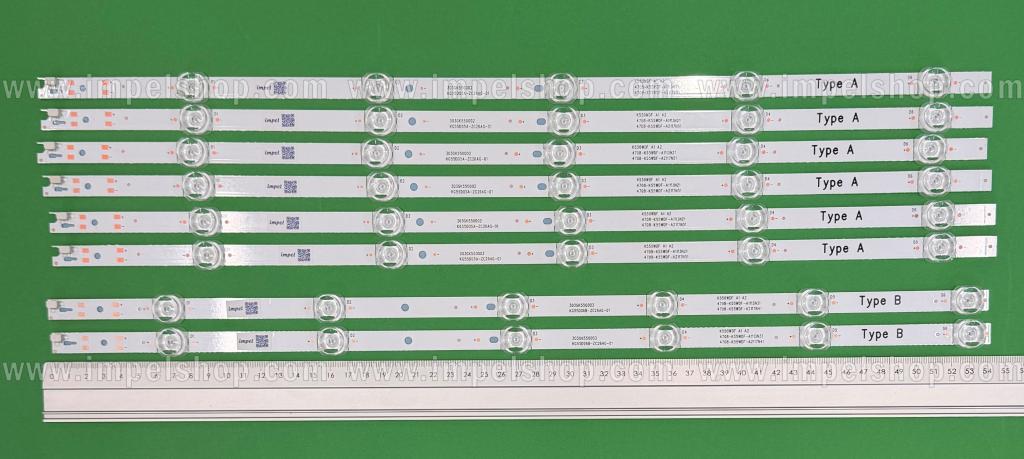 Zestaw listew LED do naprawy podświetlenia telewizora  DIJITSU 55" zestaw 8szt , 6szt X K550WDF A1 4708-K55WDF-A1113N21 K550WDF A1 4708-K55WDF-A1113N31 K550WDF A1 4708-K550WDF-A1113N21 K550WDF A1 4708-K550WDF-A1113N31 , 5LED , 541MM , 3V & 2szt X  K550WDF A2 4708-K55WDF-A2117N41 K550WDF A2 4708-K55WDF-A2117N51 ,  6LED , 541MM , 3V ,