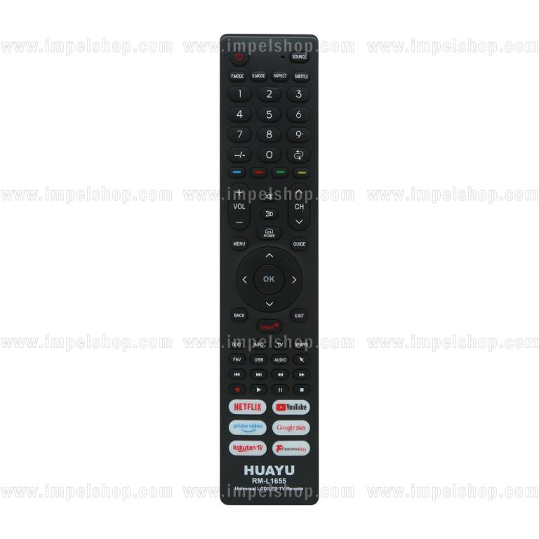 Pilot uniwersalny RM-L1655 - zamiennik HUAYU, Netflix, YouTube, Prime Video, Google Play, Rakuten TV
