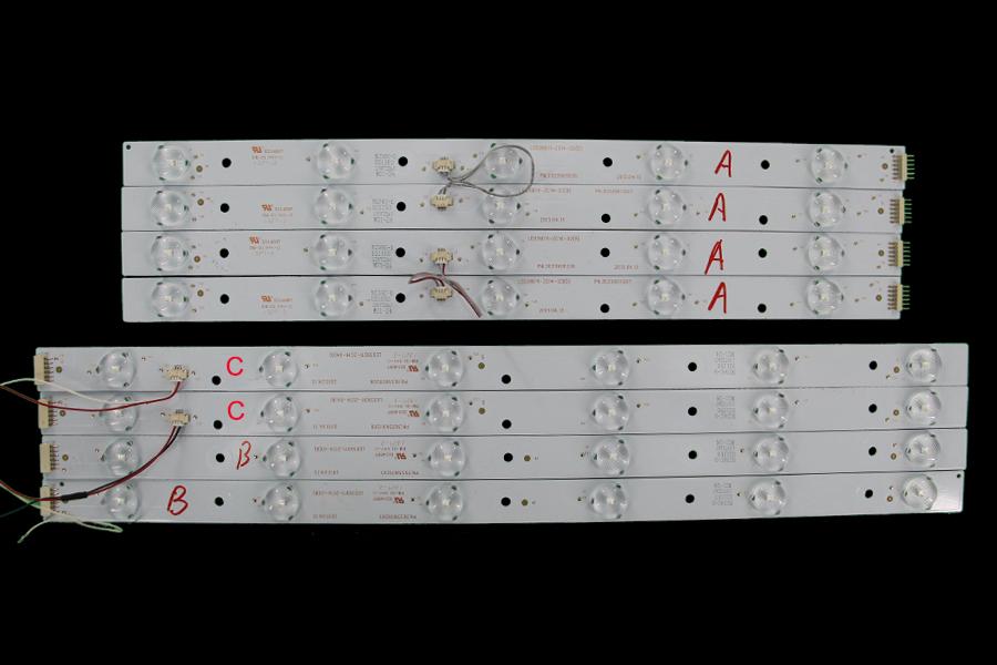 Zestaw listew LED do naprawy podświetlenia telewizora HAIER 39" zestaw  8szt , 4A+2B+2C, A: LED39D11-ZC14-02(B)   PN:30339011206   2013.04.13  A: LED39D11-ZC14-03(B)   PN:30339011207   2013.04.13 B: LED39D11-ZC14-01(B)   PN:30339011205   2013.04.13 C: LED39D11-ZC14-04(B)   PN:30339011208   2013.04.13