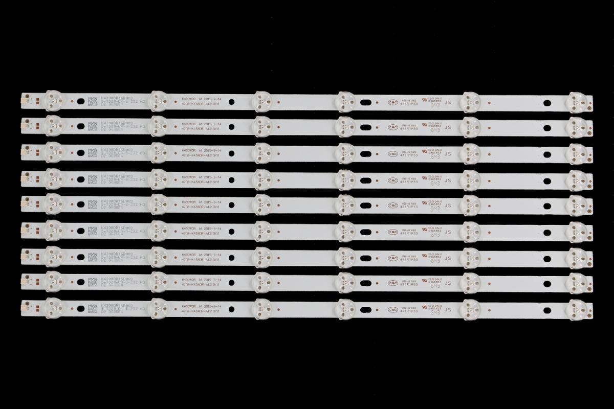 Zestaw listew LED do naprawy podświetlenia telewizora  TOSHIBA 43" zestaw 9szt x 4708-K43WDR-A1213K11,  E477989,  471R1P79