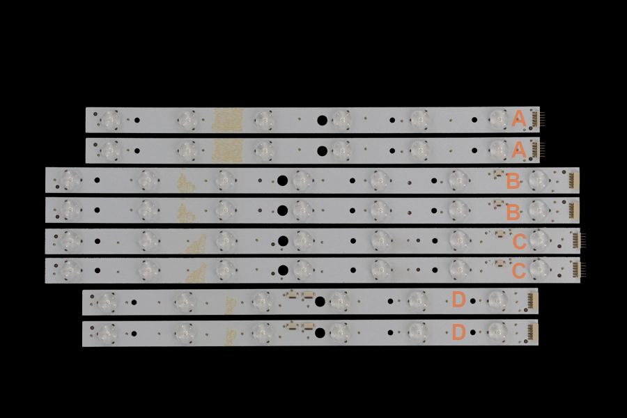 Zestaw listew LED do naprawy podświetlenia telewizora  MYSTERY 40" zestaw 8szt , 2A+2B+2C+2D x A:LED39D13-ZC14-01(B) B:LED39D13-ZC14-02(B) C:LED39D13-ZC14-03(B) D:LED39D13-ZC14-04(B)
