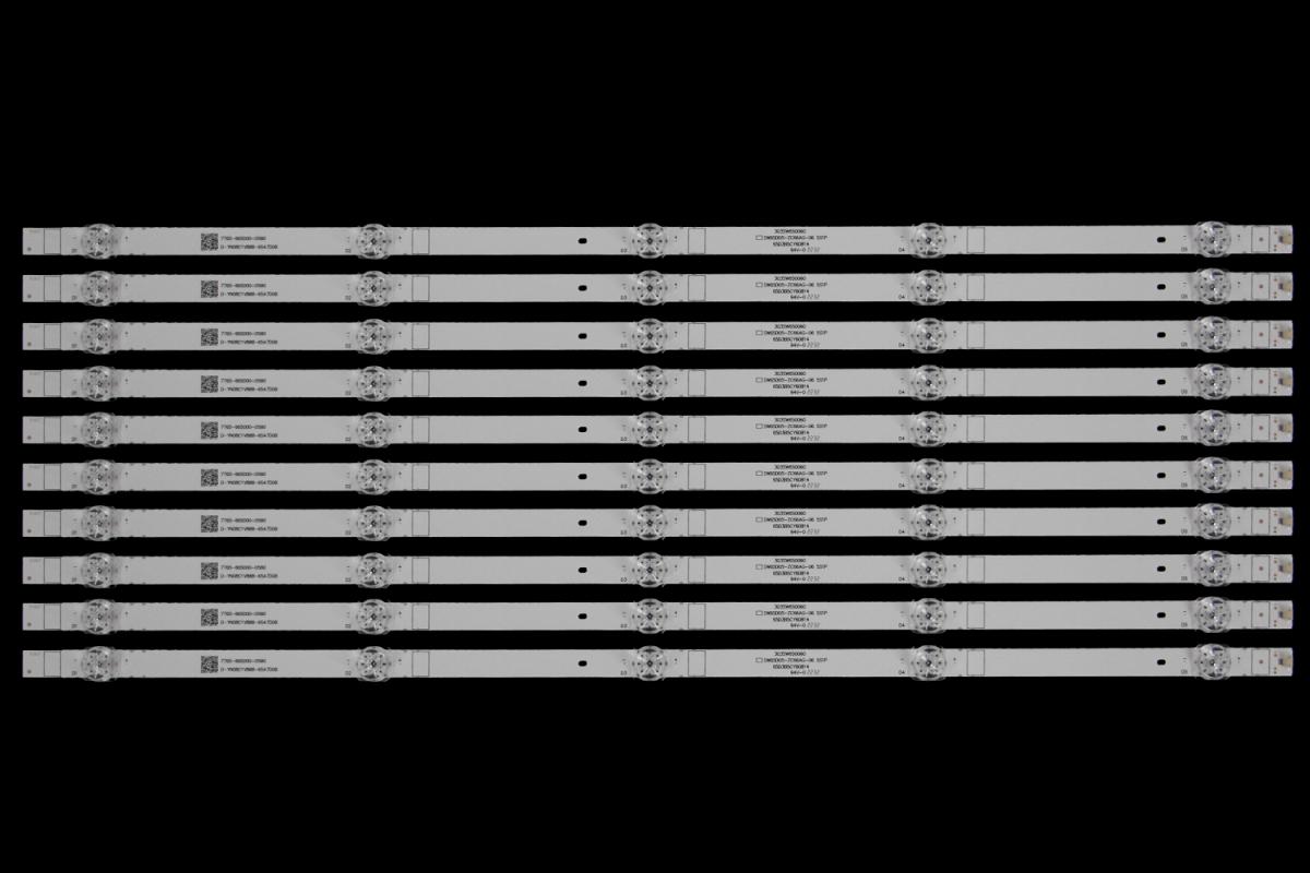 Zestaw listew LED do naprawy podświetlenia telewizora  SKYWORTH 65" zestaw 10szt x 7765-665000-D580 D-YN08C1V888-65A7D08 303SW650060 SW65D05-ZC66AG-06 5S1P 65D3B5CY60814 CRH-A653030051001BREV1.2 65D3B5CY61014 NO11205-000644-001 D-ZV54L8HH66-94112H 228723